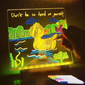 Message Board LED Light Up Acrylic Erasable Childrens Painting Drawing Board DIY for Kids Birthday Gifts Bar Advertising Boards