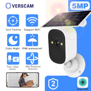 WiFi 5MP Solar Security Camera Outdoor Wireless Battery Powered PIR Human Detection 2 Way Audio Night Vision iCSee App Cloud Storage Waterproof