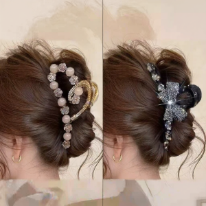 GUOQI | Crystals Bow Large Size Hair Clip For Bun