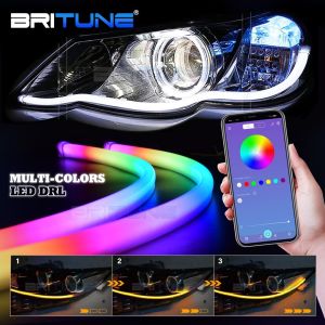 RGB Daytime Running Light LED Light Strip DRL Bluetooth App Controller Amber Turn Signal Light Parking Lamp