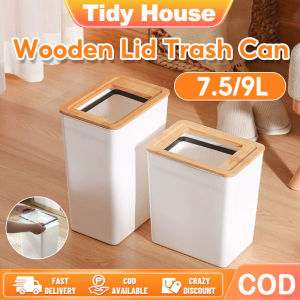 Tidy House: Nordic Large Capacity Trash Can & White Trash Bin with Wooden Cover