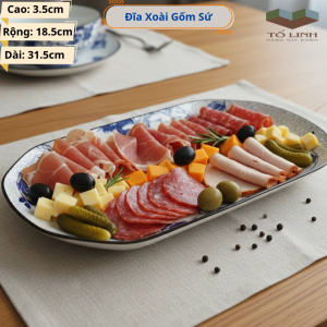 Combo Đĩa Hạt Xoài Gốm Sứ Họa Tiết Hoa Phúc 31.5cmDĩa Gốm Sứ 12 inch