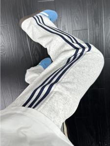 Grey Striped Womens Sport Pants Casual Loose BF Style High Waist Wide Leg Sweatpants Comfortable Loose Fit Running Trousers