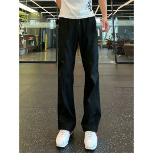 Navy Blue Oblique Cut Silk-like Flared Sweatproof Trousers