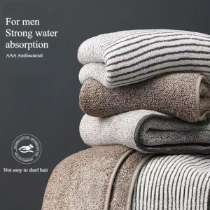Quick-Drying Bamboo Striped Towel Set For Soft And Absorbent Bathroom Experience Bath Towel Set or Hand Towel