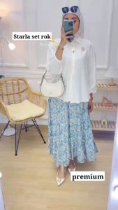 Starla Set Rok - One Set Wanita Kemeja Polo Linen Import Premium Lengan 7/8