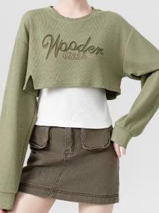 Áo Hoodie Phong Cách Mỹ Cổ Điển Dành Cho Nữ Bộ Quần Áo Mùa Xuân Thu 2025 Áo Khoác Ngắn in Họa Tiết Cạp Chun Áo Hoodie Thường Ngày