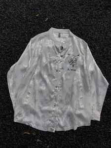 New Chinese Style Long Sleeve Dragon Print Shirt Mens Spring Autumn Loose Drapey Casual Fashion Outerwear Youth Popular