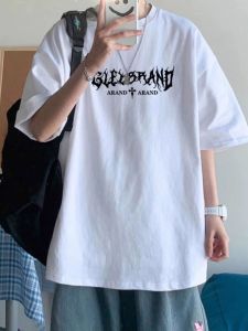 Pure Cotton Short Sleeve T-Shirt Mens Summer American High Street Ins Trendy Oversize Couple Casual T-shirt Top Clothes