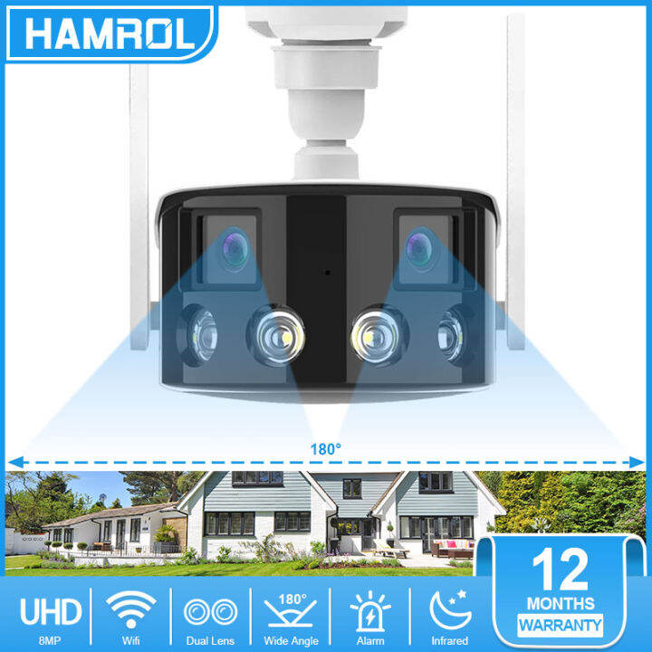 Hamrol 8MP 4K Dual Lens Ultra Wide Angle 180° Wifi IP Camera Outdoor ...