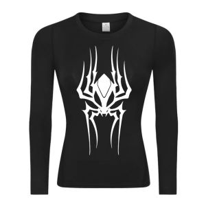 Spider Print Long Sleeve Compression Shirt for Women Athletic Yoga Running T-Shirt Spring Fall Gym Workout Fitness Baselayers
