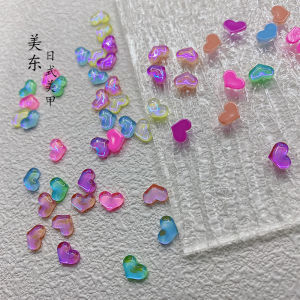 Summer Candy Aurora Heart Mixed Color Macaron Holographic 3D Peach Heart Nail Art Decorations Professional Salon Use Finger Tips