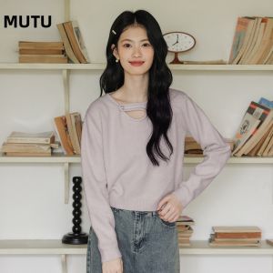 MUTU | Elegant Casual Knitted Sweater Female V-Neck Loose