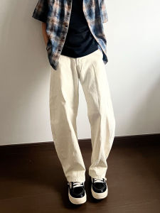 Quần Ống Đứng Nam Mùa Thu Phong Cách Mới Quần Ống Rộng Dáng Chữ a Màu Trắng Phong Cách Đường Phố Quần Áo Bảo Hộ Lao Động