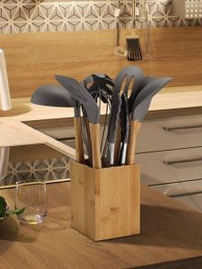 Thickened Silicone Kitchen Utensil Set with Wooden Handle Egg Beater Drain Spoon Soup Spoon Home Use Non-Stick Wok Spatula