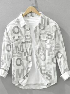 Cá Nhân Hóa In Chữ Áo Dài Tay Cotton Vải Bông Áo Sơ Mi Nam Mùa Xuân Mùa Thu Thời Trang Cao Cấp Rộng Rãi Áo Khoác Ngoài Bảo Hộ Lao Động Xu Hướng Trẻ Trung