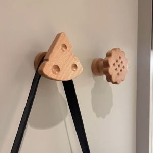 Solid Wood Wall-Mounted Hook Entrance Door Coat Hook No-Punching Bag Hook Creative Clothes Hat Sticky Hook Home Organization