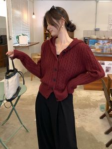 Laid-back Style Hooded Long Sleeve Knitted Cardigan Korean Version Commute Versatile Top Womens Fashion Autumn Winter Wear
