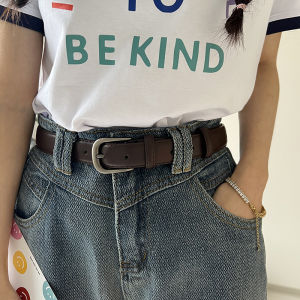 Concave Shape Pu round Buckle Belt Men and Women Neutral Wide Belt Chic Student South Korea Fashion Ins Pant Belt Easiest for Match Black