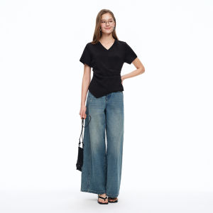 DUSHU | Gathered Waist Irregular Womens T-Shirt