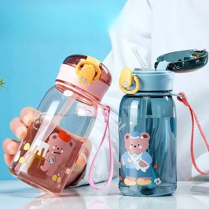 400ml Cute Straw Mug Sports Water Bottle Water Mug Kids Cartoon Leak-proof Water Bottle Bear Outdoor Portable Drinking Bottle