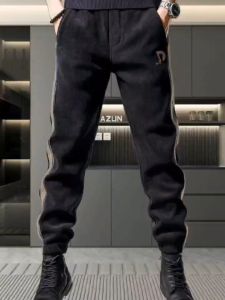 Korean Corduroy fabric Elastic waist Between strips Jogger pants Plain Four pockets Casual Ankle Trousers