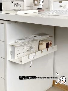Wall-Mounted Cable Organizer Box Electric Socket Storage Holder Rack for Router And Extension Cord No Drilling Required