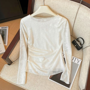 เสื้อเชิ้ตผู้หญิงแขนยาวทรงสลิมฟิตปักลายดอกไม้สไตล์ฝรั่งเศส ทรงเข้ารูป เสื้อเชิ้ตสไตล์เกาหลี ฤดูใบไม้ผลิและฤดูใบไม้ร่วง