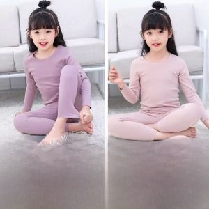 Warm Innerwear Set for Kids round Neck Base Layer Shirt Autumn Winter Style Polyester Fiber Comfortable Underwear for Children
