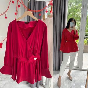 ●ECLAIRE● 043 Blouse Blus Kimono Lengan Panjang Longsleeves Imlek CNY Chinese New Year Lunar Kemerdekaan Natal Christmas Merah Import xsbml