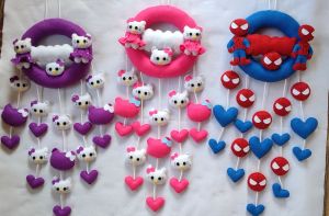 Hiasan pintu gantungan dinding karakter hello kitty spiderman doraemon keroppi bahan flanel handmade free nama 100% handmade