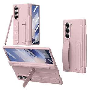 เคสที่วางปากกา S แบบดั้งเดิมสำหรับ Samsung Galaxy Z Fold 6 5G ฝาครอบป้องกันพร้อมกล่องใส่ของกระจุกกระจิกสำหรับ Z Fold6 Fold6เคสซิลิโคนแบบมองไม่เห็นสายรัดข้อมือสุดหรูเคสมีที่ยึดสำหรับ Samsung Galaxy Z Fold 6 Fold6 ZFold สายรัดข้อมือขาตั้งพับได้ปลอกซิลิโคน