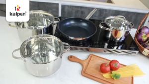 Bộ nồi chảo 4 món Inox 5 lớp đáy Kalpen Lermat L2 18-22-26 chảo 26cm hàng chính hãng