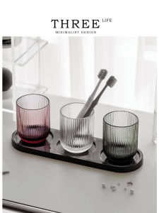 Tlife Ceramic Black Tray for Couple Glass Washing Cup Mouth Rinse Cup Home Use Dental Care Tools Simple Style Bathroom Supplies