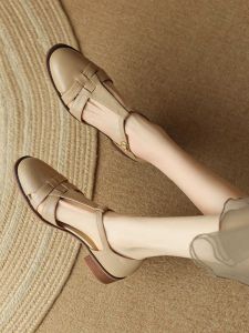 Genuine Leather Roman Style Sandals Womens mid Heel Summer New Style Retro All Matchable Head Cover Shoes