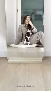 Full body mirror minimal style ไม่ต้องผ่าตัด กระจกส่องเต็มตัว สไตล์มินิมอล พร้อมฐานไม้ปรับองศาได้ กระจกส่องเต็มตัวขอบจุดประสงค์ คุณภาพสูงสุด