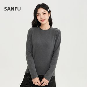 SANFU | Áo Thun Cổ Tròn Viền Sóng Có Lớp Lót Dày