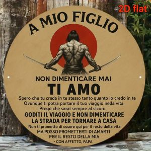 Italian Father Son Love Sign 8x8 inch Round Wall Art Metal Tin Sign Warrior Dad Quote for Home Office Man Cave Bedroom Bar Cafe