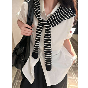 Long Black And White Striped Womens Shawl Shoulder Protector Fashionable Neck Warmer Scarf Trendy Design Face Mask Neck Warmer