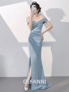 Off-Shoulder Elegant French Blue Evening Dress