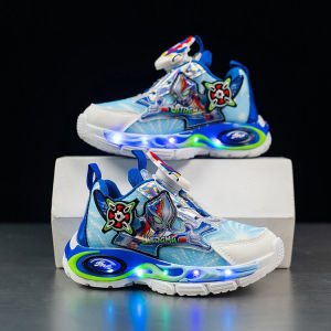 Childrens Running Shoes with Light up Buttons Breathable Mesh Spring Autumn Style Kids Sports Sneakers Anti-Slip Wear-Resistant