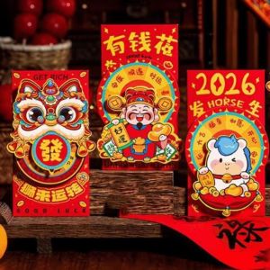 2 chiếc túi tiền lì xì Phong cách Trung Quốc Phong bì màu Đỏ xoay sáng tạo 2026 năm mới gói màu đỏ phim hoạt hình năm hình ngựa may mắn CNY angpao