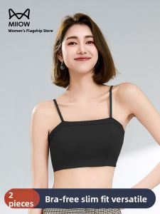 MiiOW | Slim Fit Black Strapless Tube Top Womens Summer New Style Base Layer Shirt With Chest Pad Fashionable Backless Design Cotton Blend