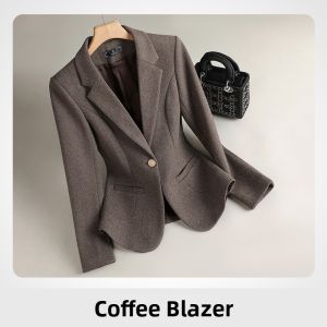 YIMUZI | Coffee Short Tweed Plaid Suit Coat Thicker