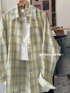 Retro Pure Cotton Plaid Long Sleeve Shirt Womens Loose Open Cardigan Sun Protection Thin Outerwear Autumn Spring Summer