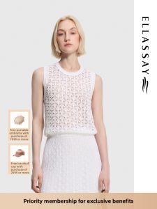 ELLASSAY | New Autumn Sleeveless Round Neck Light Moonbeam Lace Hollow-out Knitted Blouse