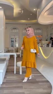 ENHA ONE SET LONG TUNIK RAYON CRINKLE PREMIUM/ SETELAN WANITA MUSLIMAH KEKINIAN RUFFLE AIRFLOW