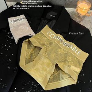 กางเกงชั้นในเอวกลางลูกไม้ไร้รอยต่อสไตล์เดียวกัน Ufeel | โอโรเฟิง แฟชั่นดีไซน์ตัวอักษร | สไตล์ลายสก๊อตปลายผ้าไหมขยาย