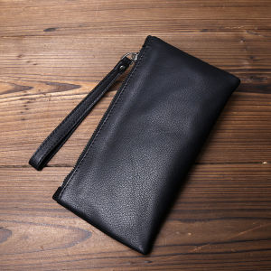 Genuine Leather Men Long Wallet Multi-Card-Slot Clutch First Layer Cowhide Casual Retro Style Zipper Cash Phone Bag