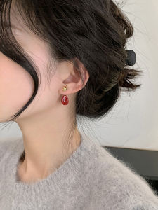 Festive Red Bean Shaped S925 Silver Needle Earrings Double Wearability New Year Gift Womens Fashion Jewelry Ear Cuffs